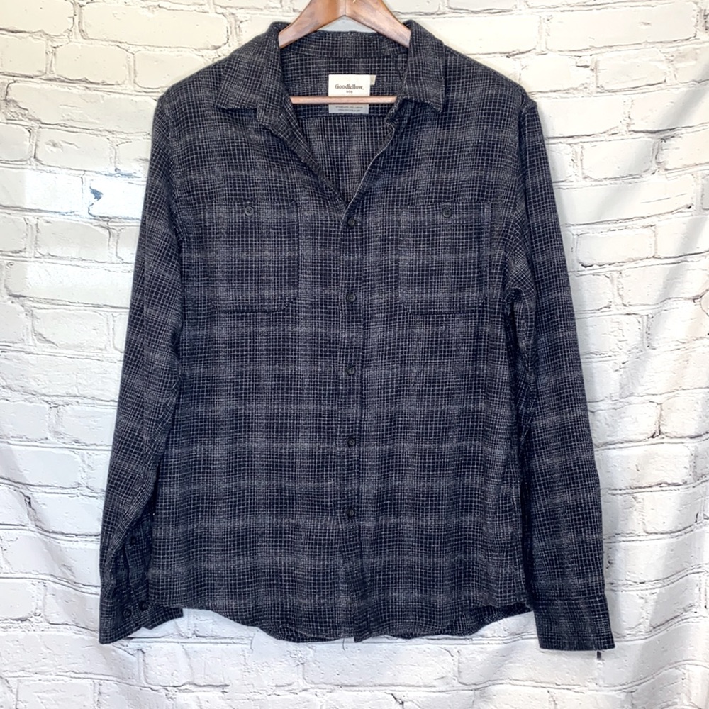 Goodfellow & Co. Blue & White Long Sleeve Flannel Button Down Shirt Size Large
